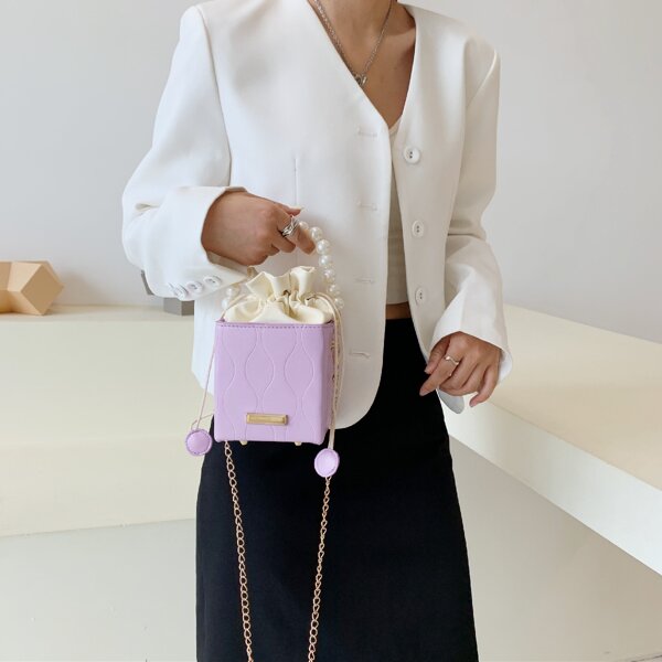 

Mini Faux Pearl Decor Bucket Bag, Purple