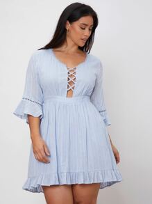 SHEIN Plus Crisscross Zip Back Ruffle Hem Dress