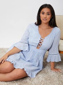 SHEIN Plus Crisscross Zip Back Ruffle Hem Dress