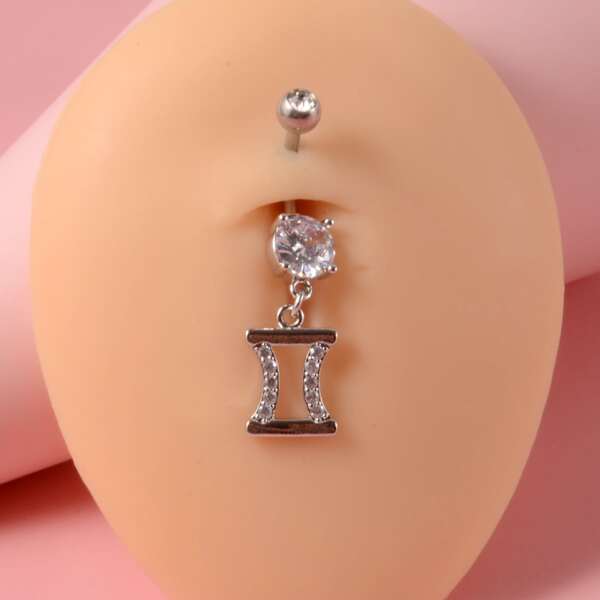 

Zircon Gemini Decor Navel Belly Ring, Silver