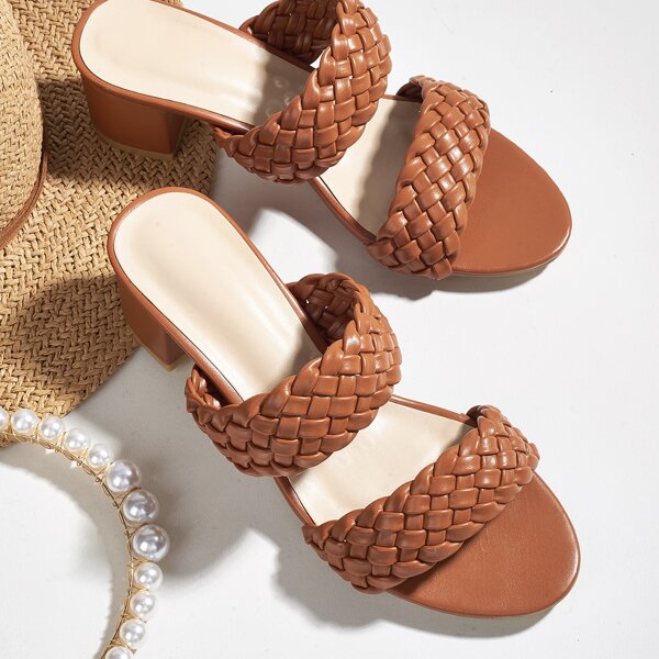 

Minimalist Braided Design Chunky Sandal Mules, Brown