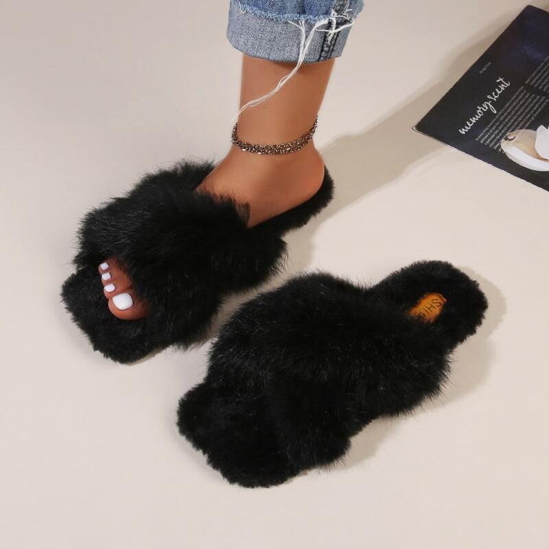 

Fluffy Home Slippers, Black