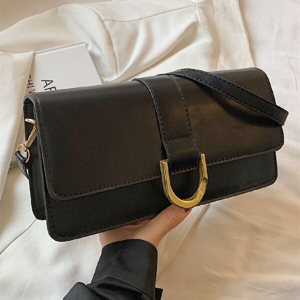 

Minimalist Flap Baguette Bag, Black