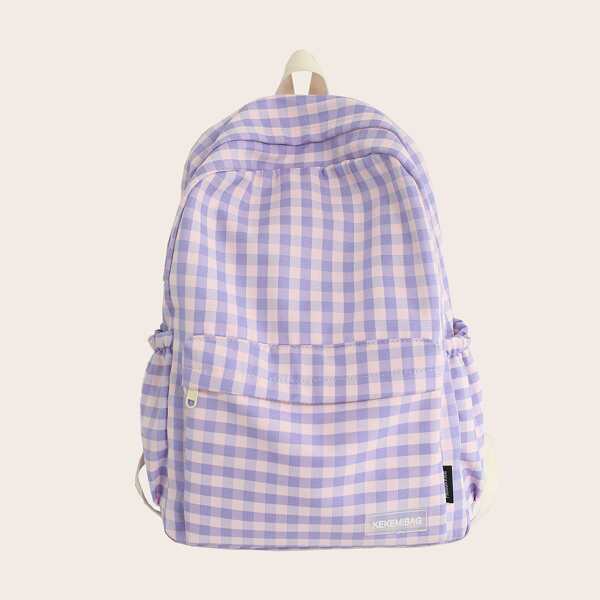 

Gingham Large Capacity Backpack, Purple