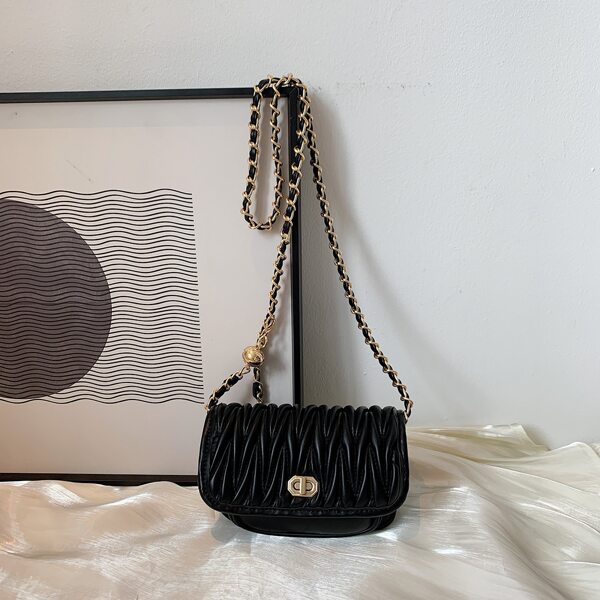 

Quilted Turn-lock Flap Crossbody Bag, Black