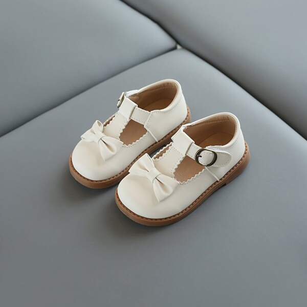 

Toddler Girls Minimalist Bow Decor Mary Janes, Beige