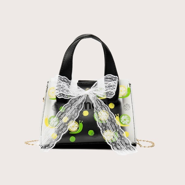 

Bow Decor Cartoon Snail Graphic Clear Square Bag, Black