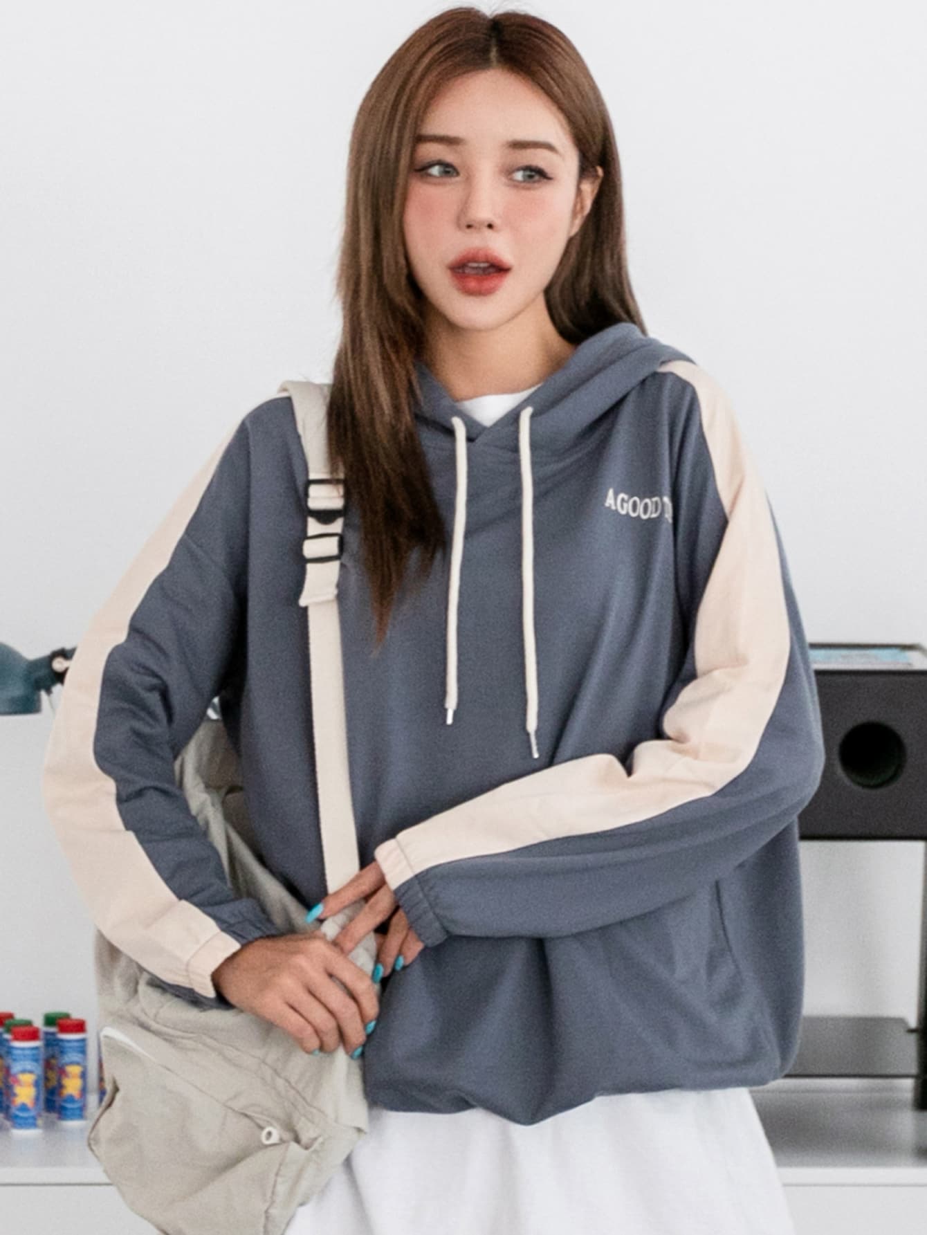 Oversize Femme Sweat-shirt Haut à capuche Bande Asymétrique Manche Longue Casuel Oversize Femme Sweat-shirt Haut à capuche Bande Asymétrique Manche Longue Casuel