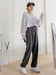 DAZY 褶饰直筒裤 女式正装裤 - 深灰色 - 查看 7