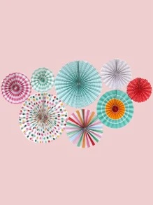 8pcs Paper Fan Decoration - Multicolor - View 1