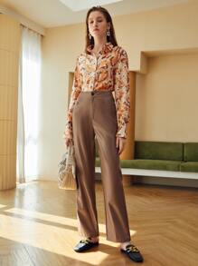 SHEIN VCAY Áo sơ mi Nhuộm buộc In hoa Vảy cá Cắt ra - Nhiều màu - Xem 3