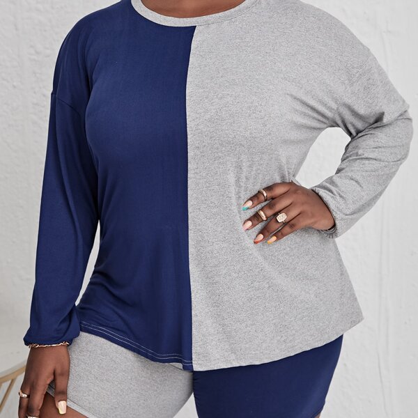 

Plus Two Tone Drop Shoulder Tee & Biker Shorts, Multicolor