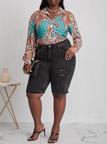 Maweii 大碼宮廷風和豹紋印花襯衫 - 彩色 - 查看 3