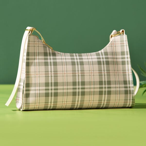 

Plaid Pattern Baguette Bag, Multicolor