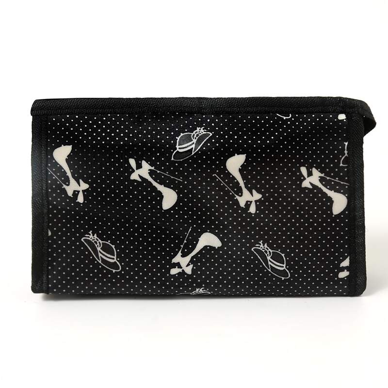 

High Heel & Hat Pattern Makeup Bag, Black and white