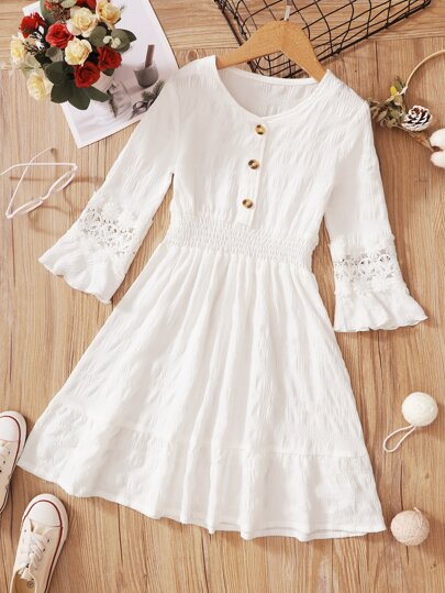 Girls Contrast Lace Shirred A-line Dress