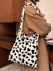Cow Print Shoulder Bag - Black and White - View 1