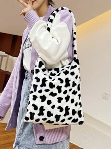 Cow Print Shoulder Bag - Black and White - View 2