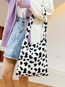 Cow Print Shoulder Bag - Black and White - View 5
