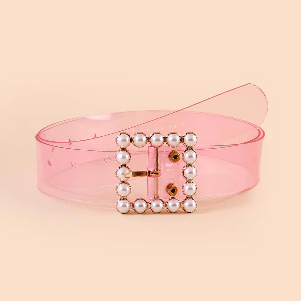 

Faux Pearl Decor Transparent Belt With Hole Punch, Pink