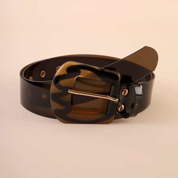 

Geometric Buckle Transparent Belt With Hole Punch, Brown