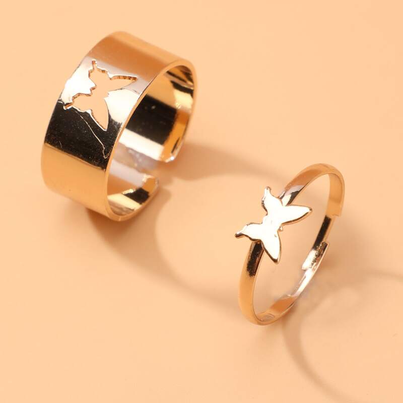 

2pcs Butterfly Decor Ring, Gold