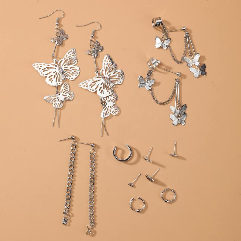 

13pcs Butterfly Decor Earrings, Silver