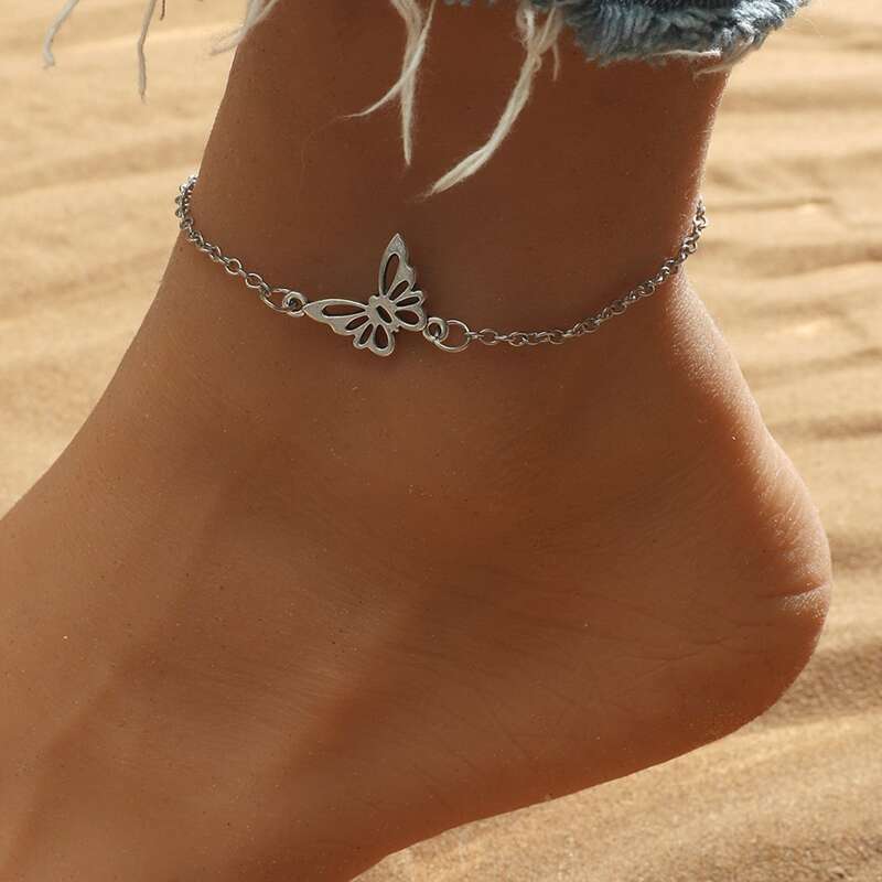 

Butterfly Decor Chain Anklet, Silver