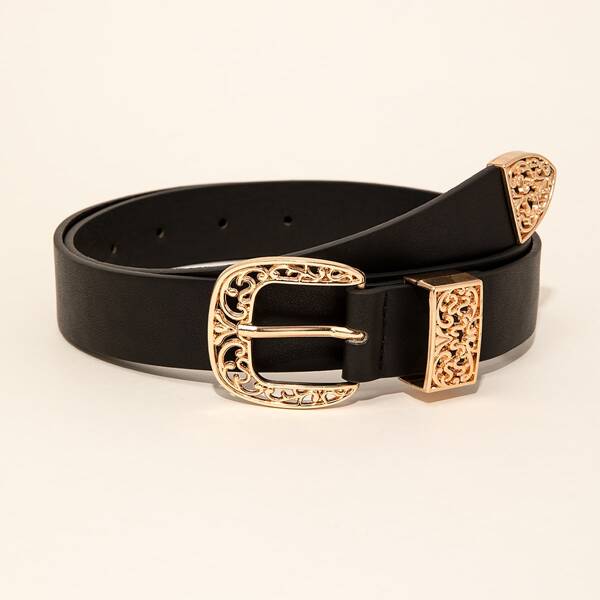 

Metal Buckle Western Belt With Hole Punch, Black