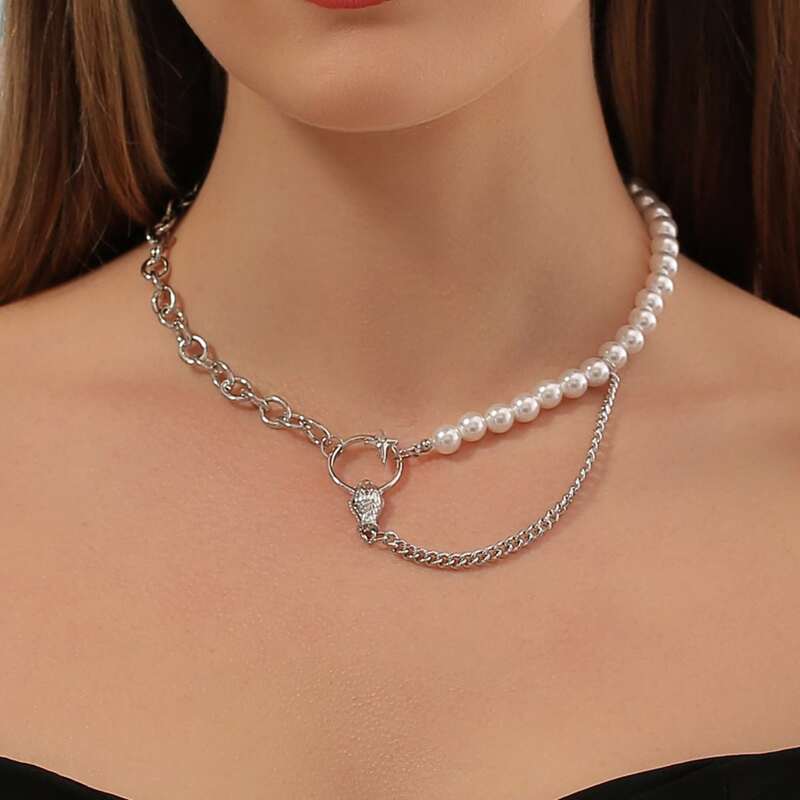 

Faux Pearl Beaded Necklace, Silver