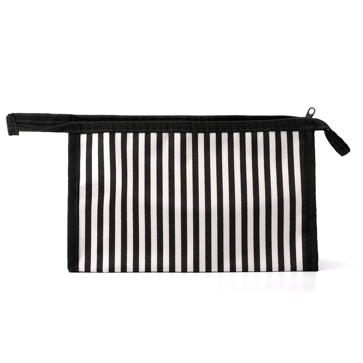 

Striped Zipper Makeup Bag, Black and white