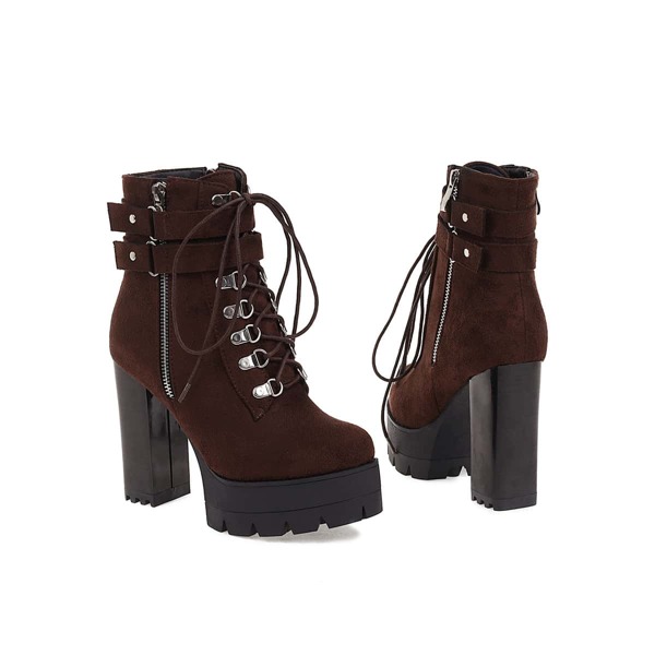 

Minimalist Lace-up Front Platform Chunky Boots, Brown