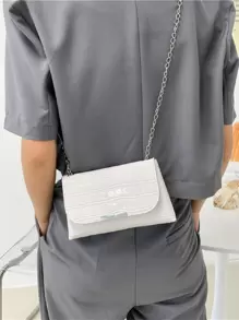 鱷魚紋鏈條斜挎包 - 白色 - 查看 1
