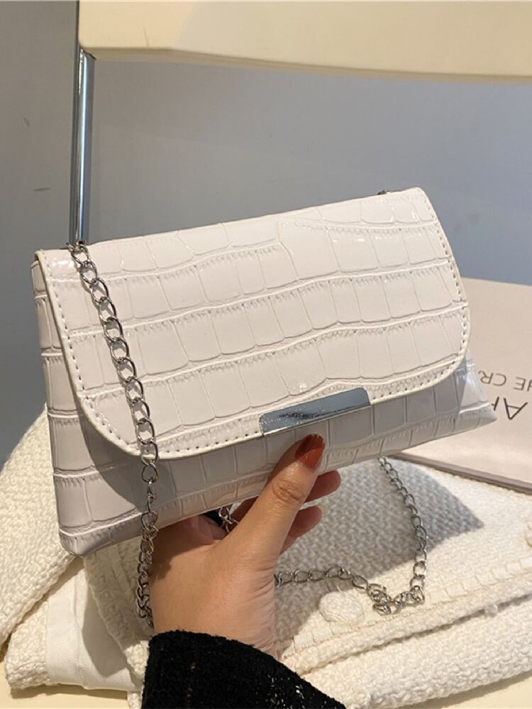 Bolso Cruzado Con Cadena Con Relieve De Cocodrilo - Blanco - Añade 2