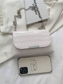 鱷魚紋鏈條斜挎包 - 白色 - 查看 4