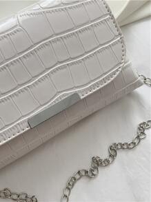 鱷魚紋鏈條斜挎包 - 白色 - 查看 6