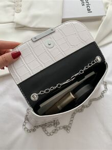 鱷魚紋鏈條斜挎包 - 白色 - 查看 8