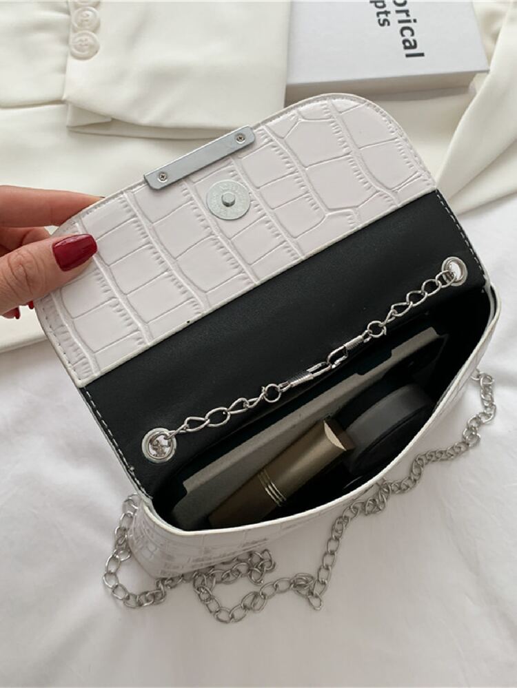 Bolso Cruzado Con Cadena Con Relieve De Cocodrilo - Blanco - Añade 8