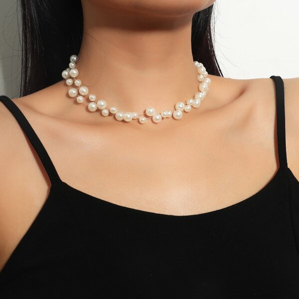 

Faux Pearl Decor Necklace, White