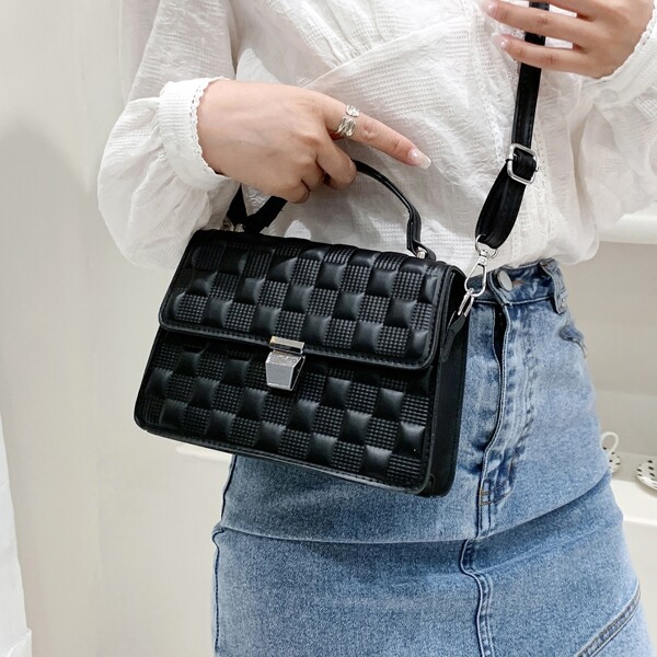 

Minimalist Quilted Flap Square Bag, Black