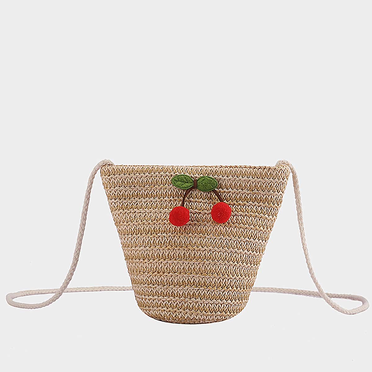 

Cherry Decor Straw Crossbody Bag, Khaki