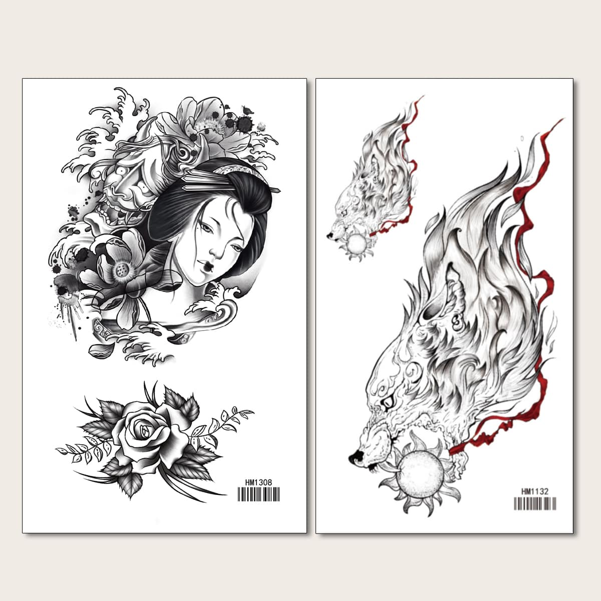 

2sheets Figure Graphic Tattoo Sticker, Black