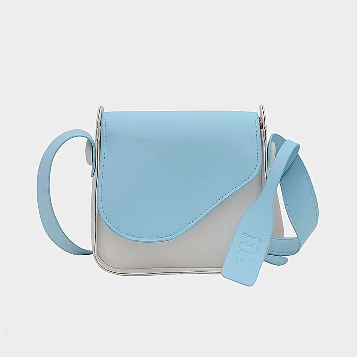 

Color Block Flap Crossbody Bag, Blue and white