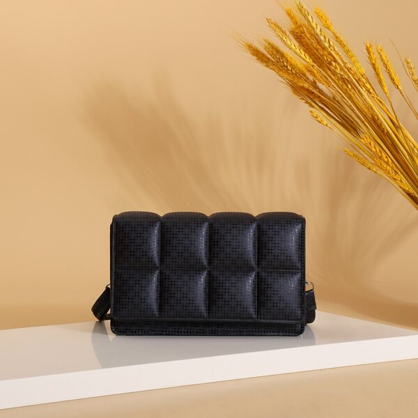 

All Over Print Quilted Flap Square Bag, Navy blue