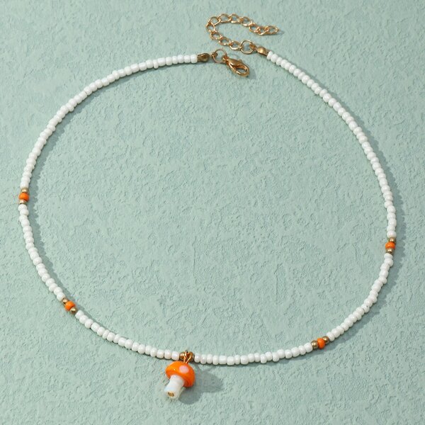 

Mushroom Charm Beaded Necklace, Multicolor