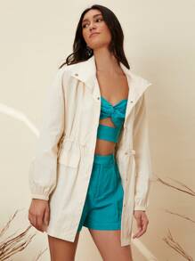 SHEIN Abrigo de cintura con cordón con diseño de solapa - Beis - Ver 4