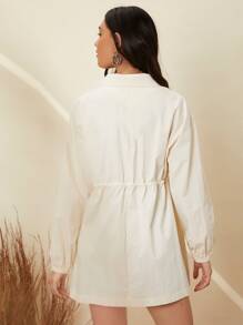 SHEIN Abrigo de cintura con cordón con diseño de solapa - Beis - Ver 5