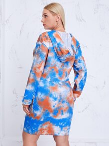 Plus Tie Dye Hooded Sweatshirt Dress - Multicolor - View 2