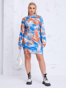 Plus Tie Dye Hooded Sweatshirt Dress - Multicolor - View 3