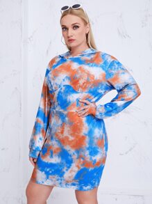 Plus Tie Dye Hooded Sweatshirt Dress - Multicolor - View 5